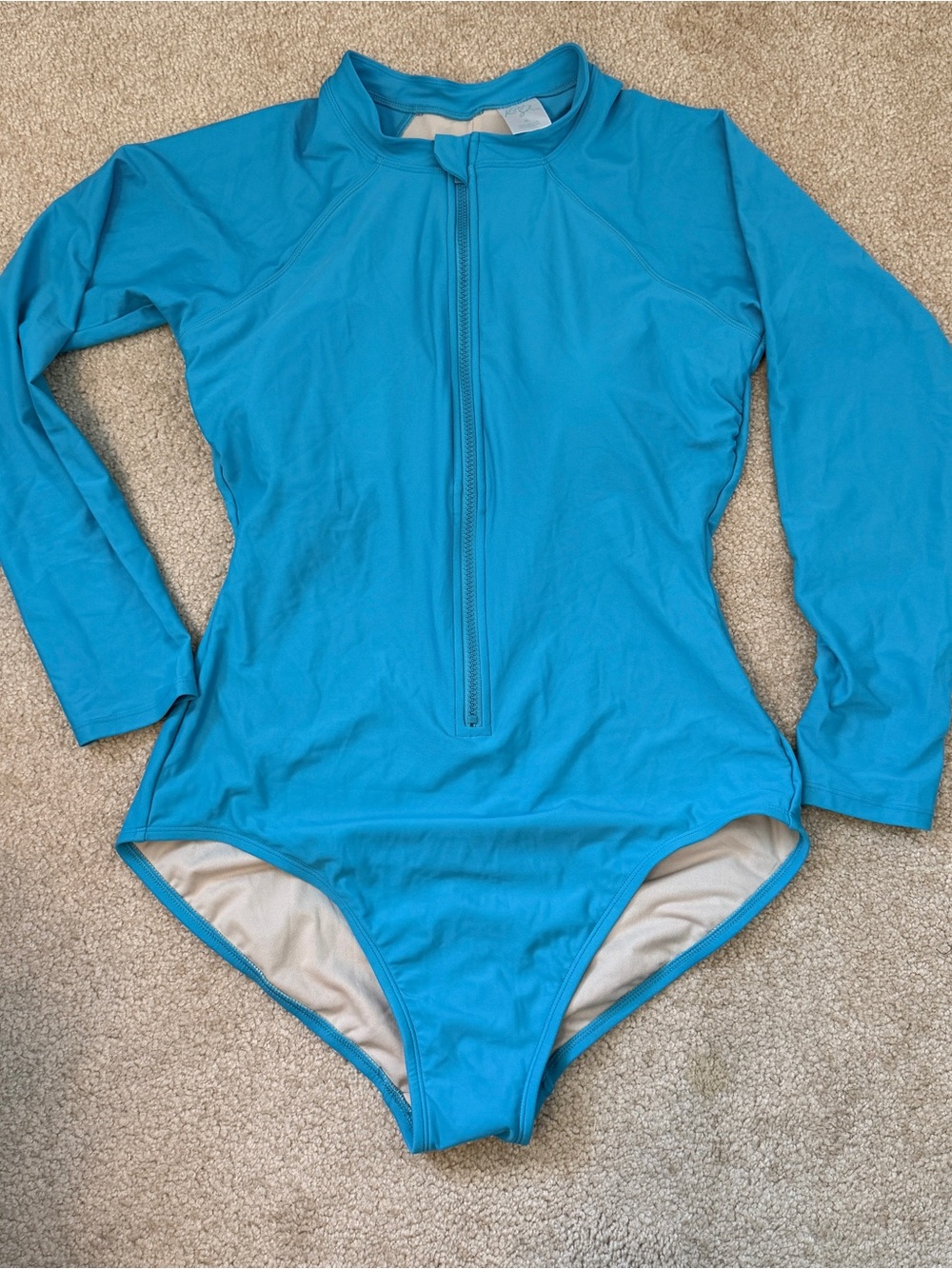 Shade & Shore Long Sleeve Zip Front One-Piece Swimsuit in Bright Teal